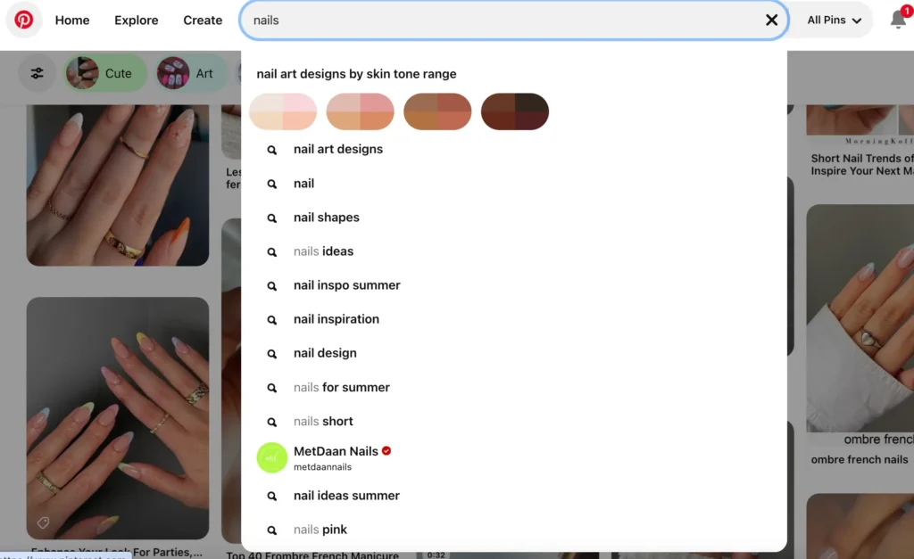  Finding Keywords using Pinterest Search in Nail Art niche